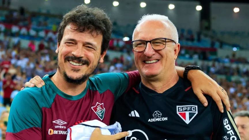 Dorival Júnior, técnico do São Paulo, ao lado de Fernando Diniz, treinador do Fluminense