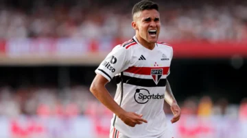 Rodrigo Nestor comemorando gol do São Paulo contra o Flamengo - Final Copa do Brasil 2023