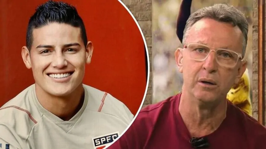 James Rodrígues (esq), meia do São Paulo, e Neto, apresentador da Band