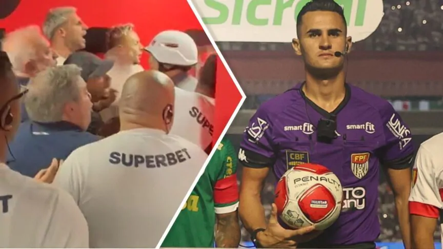 Jogadores do São Paulo são contidos pela polícia após confusão no clássico; auxiliar do Palmeiras é flagrado rindo